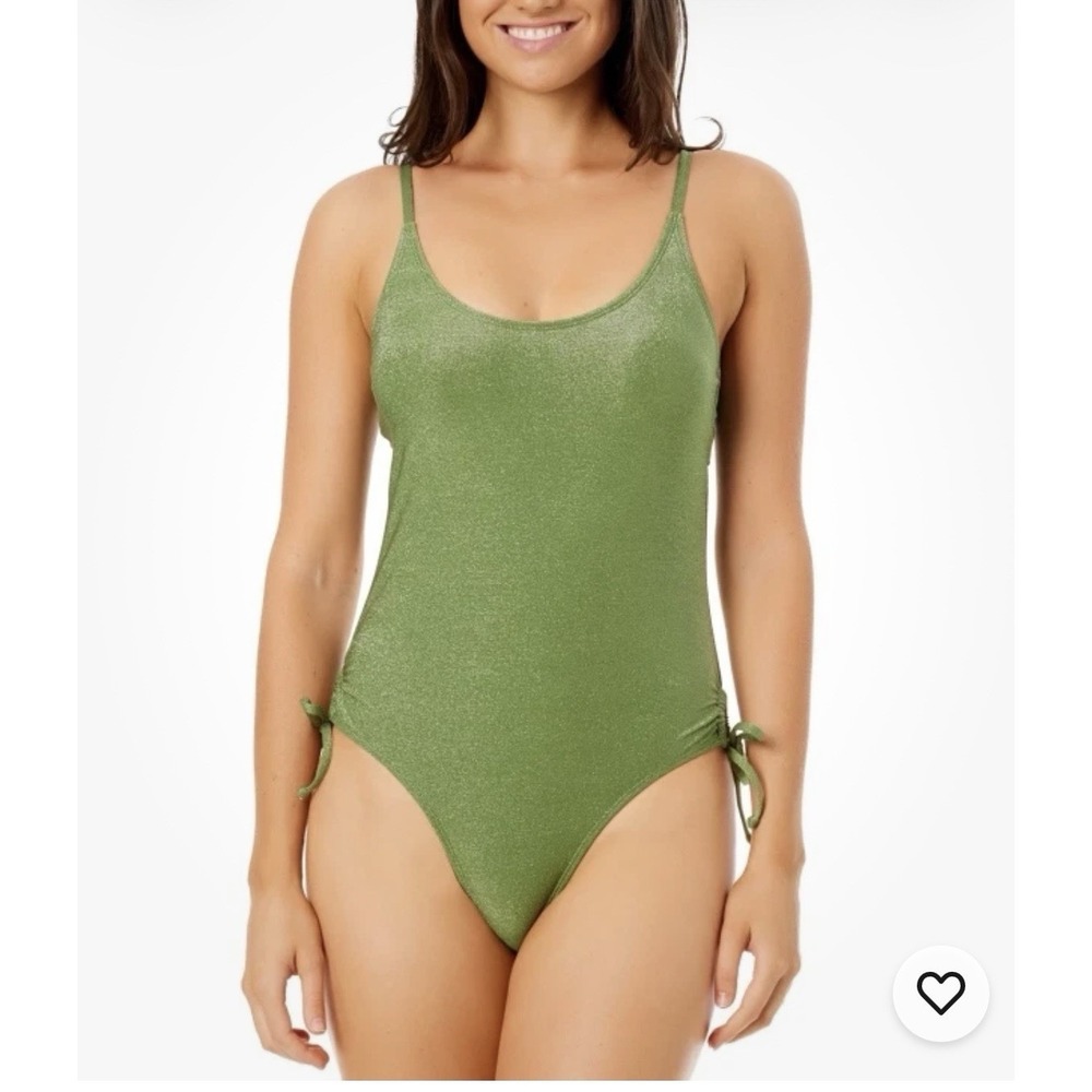 Created for Macy's Green Metallic Solid Spaghetti Strap One-Piece Size S